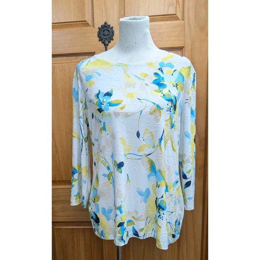 JM Collection Women's Size Large Top 3/4 Sleeves Liquid Knit Blouse Pullover